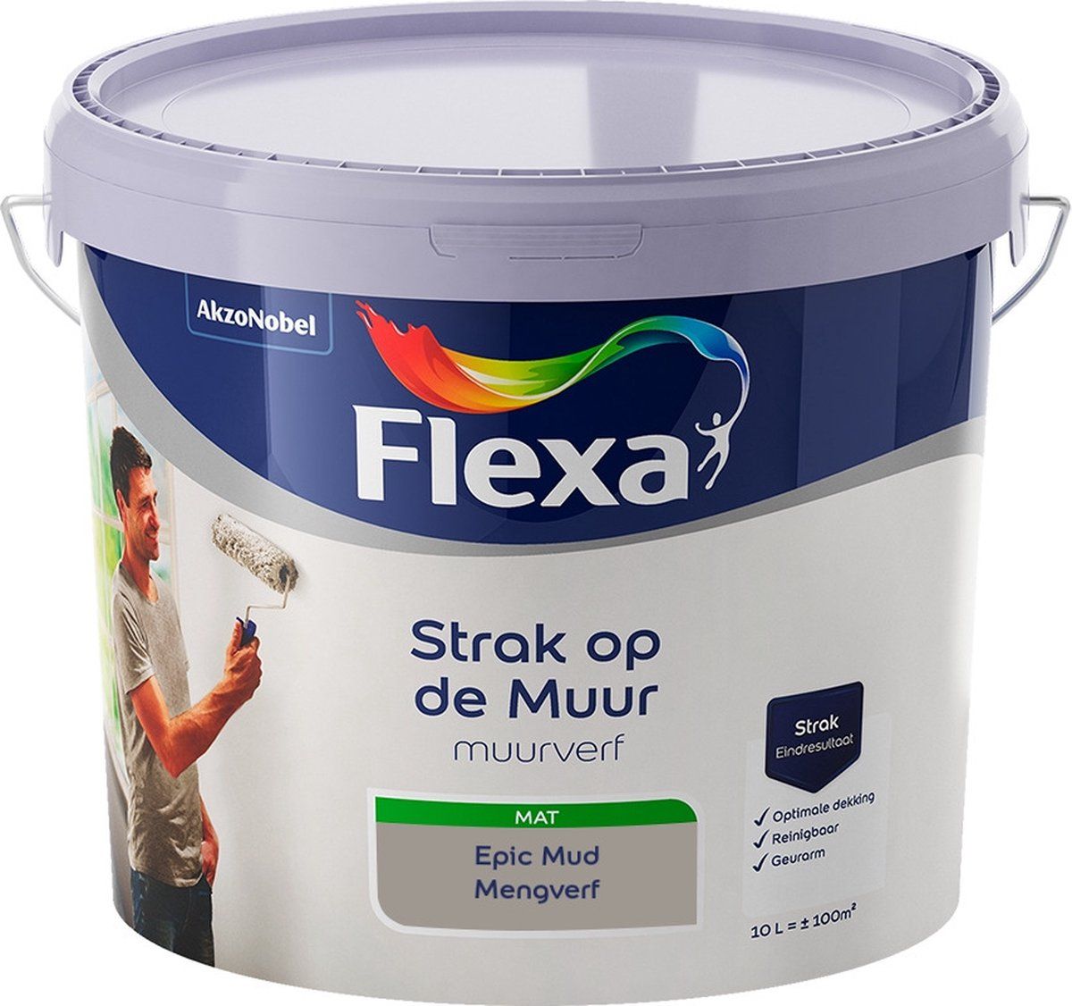 FLEXA Strak op de Muur Muurverf - Mat - Epic Mud - 10 liter
