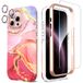 SHEDEER voor iPhone 16 Pro Max hoesje met Camerabeschermer + Schermbeschermer & Voorframe, TPU Schokbestendige 360° Bescherming, Krasbestendig telefoonhoesje, Glanzend roze
