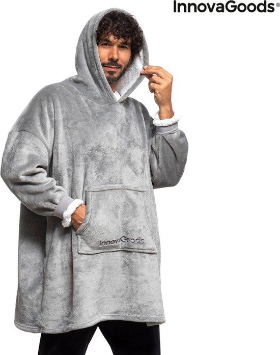 Innovagoods Fleece Snuggie Hoodie - Oversized Fleece Sweatshirt - Light Grey
