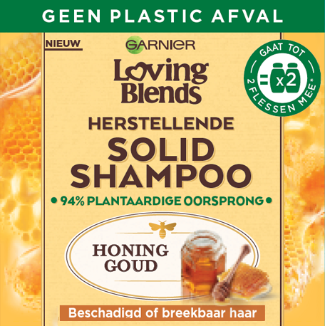 Garnier Loving Blends Solid Shampoo Bar Honing Goud - 1 stuk - Voor Beschadigd of Breekbaar haar