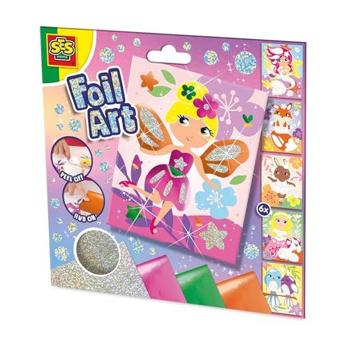 SES Creative - Foil Art-Fairyland Friends - knutselset voor kinderen - folieplezier - borduren voor kinderen - vier verschillende soorten folie - vanaf 5 jaar