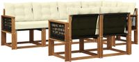 vidaXL - Hoek loungeset - 7 zitplaatsen - Natuurlijk en crème - Acacia hout