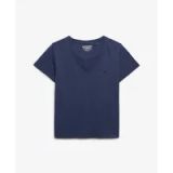 Superdry Studios Slub T-shirt met Borduursel Dames V-hals Korte Mouw Katoen/Lyocell Mariner Navy
