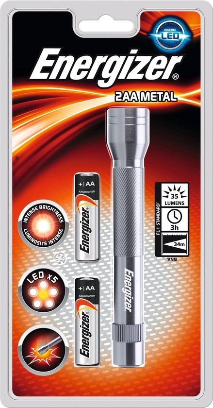 Energizer Metal LED Zaklamp - 50lm - Zilver - Incl. Batterijen