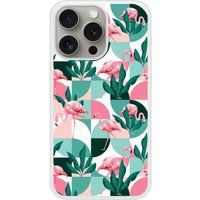 iPhone 15 Pro Flamants Roses géométrique bedrukt siliconen hoesje