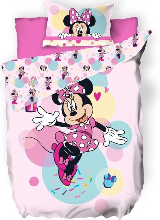 Disney Minnie Mouse Dekbedovertrek Happy - Eenpersoons - Roze - Polycotton