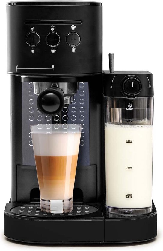 BluMill Koffiemachine - Pistonmachine - Incl. automatische melkschuimer - Mat Zwart mat zwart