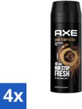 AXE Deodorant Spray Dark Temptation Chocoladegeur Verleidelijk Fris 150 ml - 4 Stuks