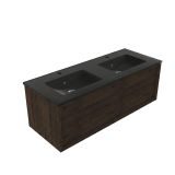 Saniclass Holz Frame Badkamermeubelset - 120x45x42cm - Vygo keramische wastafel zwart - 2 wasbakken - 2 kraangaten - 1 lade - mat eiken charcoal (hout) SW1420773/SW761657