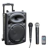 Ibiza PORT10VHF-BT Bluetooth PA-Luidspreker op Batterij 10\"/25 cm – 500 W Max. / 250 W RMS – Karaoke met 2 Microfoons (VHF + Bedraad) – TWS – USB, SD, REC, VOX – Trolley