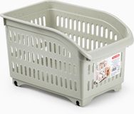 Plasticforte opberg Trolley Container - beige - op wieltjes - L30 x B18 x H19 cm - kunststof - opslag box/bak - 10 liter