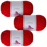 Utopia Crafts Knuffel Super Chunky Chenille zacht garen voor breien en haken, 3 x 100 g (rood)