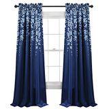 Lush Decor Weeping Flower Lichtfilterende gordijnpanelen, per paar, 132 x 213 cm (b x l) + 5 cm bovenkant, charmante moderne bloemengordijnen voor woonkamer, eetkamer en slaapkamer, marineblauw