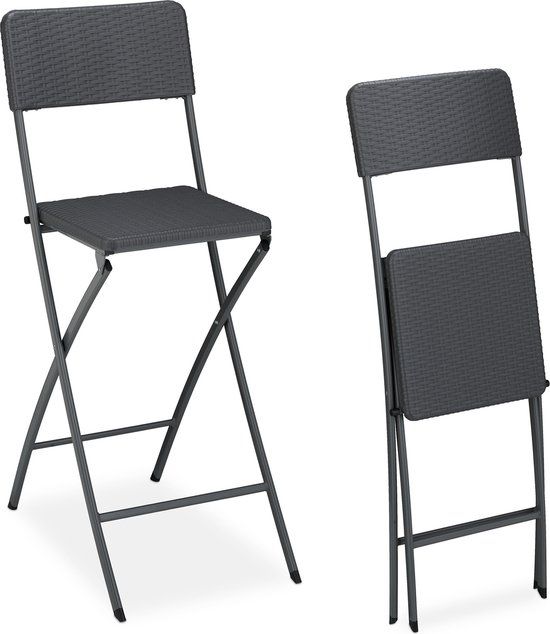 Merkloos / Sans marque Relaxdays Inklapbare Barkruk - Set van 2 - Rotanlook - Rugleuning - Grijs