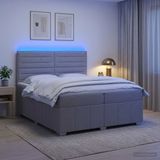 vidaXL LED Boxspringbed met Matras Lichtgrijs 200 x 200 cm Stof