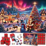 Merkloos / Sans marque oCreon Adventskalender Puzzel 2024 voor Kinderen - 24 Dozen met 1008 Puzzelstukjes voor Kerst