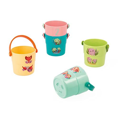 Janod 5 speelemmers voor de badkuip, badspeelgoed, educatief spel voor babyemmer met baby-zeedieren, vanaf 10 maanden, J04722, meerkleurig