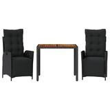 VidaXL 3-delige tuinset met kussens, poly rattan, zwart