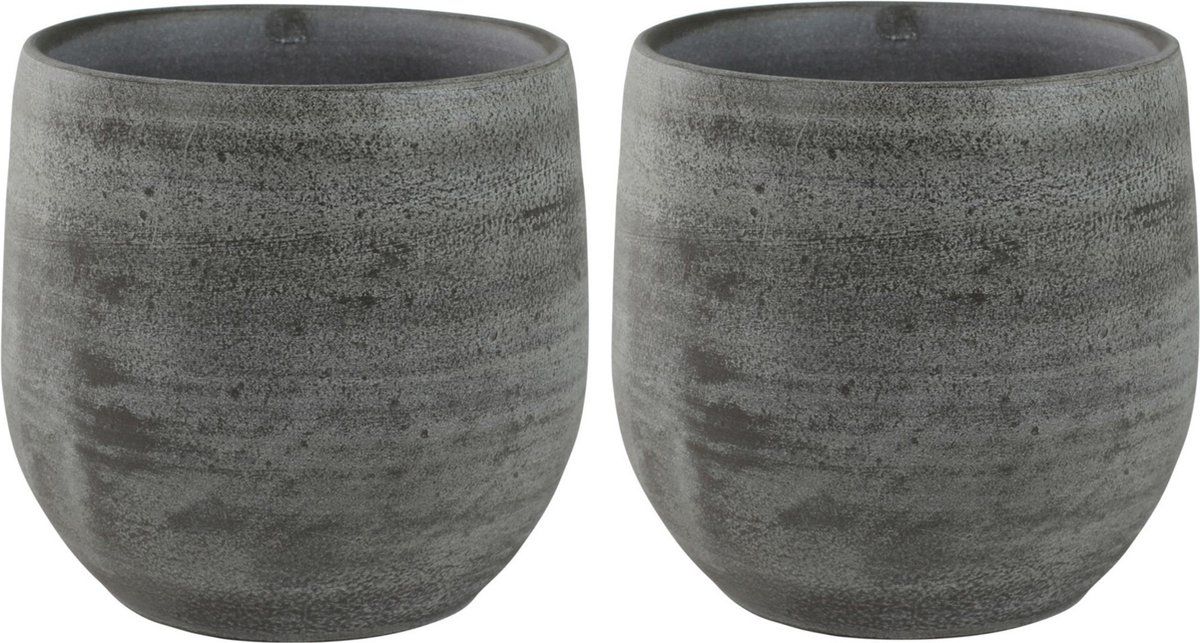 Steege Set van 2x plantenpotten/bloempotten Modern design mystic grijs Dia 15 cm