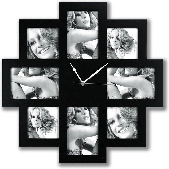 Zep - Houten Foto Klok Taranto zwart voor 8 foto's, afm. 48x48 cm - FC003