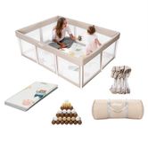 Elissio® Beige Inklapbare Speelbox met Dubbelzijdige Speelmat & 50 Ballen - 180x120 CM