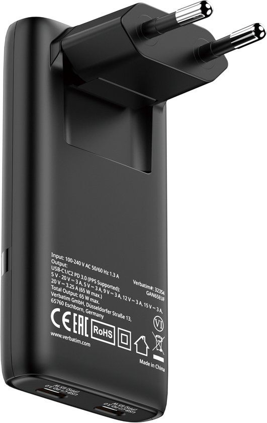 Verbatim Fold N Go Gan 65W Wandlader