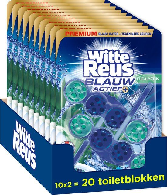 Witte Reus Blauw Actief Toiletblok - Eucalyptus - 20 stuks - Voordeelverpakking