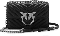 PINKO Schoudertas Love One Mini DC Sheep Nappa Chevron Black - Old Silver Zwart