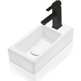 Horow - Lavabo rectangulaire design blanc - Mini lavabo de comptoir et lavabo suspendu - Trou de robinetterie à droite - 37 x 18,5 x 9 cm