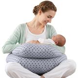 SHANNA Voedingskussen, multifunctioneel borstvoedingskussen, ergonomische vorm, overtrek van 100% katoen, afneembare overtrek, wasbaar zwangerschapskussen (sterren)
