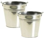 Duif International Petit seau en zinc - 2x - argent - 15 cm haut - métal - pot de fleurs - pot de plantes