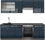 Vicco Fame-Line Blocs cuisine – 240 cm sans plan de travail Bleu foncé brillant/anthracite