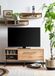Meuble TV 120 cm, avec structure en chêne, doté d'un abattant et d'étagères