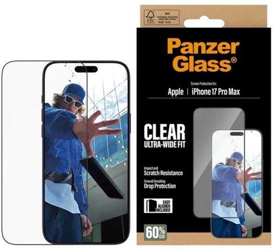 PanzerGlass Screenprotector geschikt voor Apple iPhone 17 Pro Max Glazen | PanzerGlass Ultra-Wide Fit Screenprotector - Case Friendly
