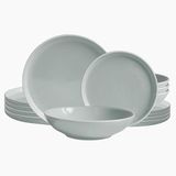 ECHTWERK 12-delig vintage servies “Nerea” design Nature, voor 4 personen, aardewerk in pastelkleuren met 4 dinerborden, 4 grijze borden, 4 soepborden, grijs