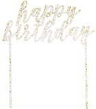 Acryl Taarttopper "Happy Birthday" - Helder met Goudfolievlekken - 1 Stuk