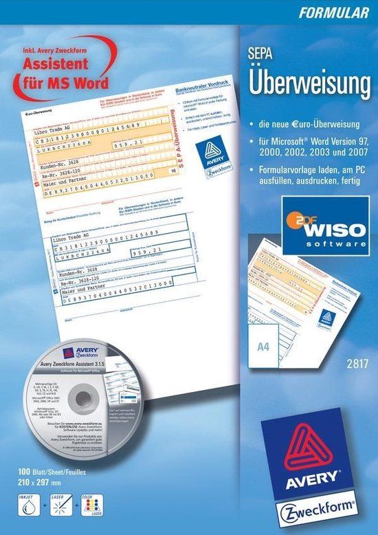 Avery 2817 SEPA-overschrijvingsformulieren A4 Wit 100 vel