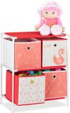 Relaxdays Speelgoedkast met 3 manden - Meisjes - Zwaan Thema - 62x53x30 cm - Wit-Rood