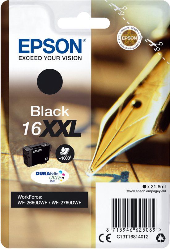 Epson 16XXL Black Ink Cartridge - High Yield - Compatible with Epson WorkForce Printers