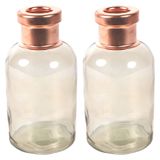 Countryfield Bloemenvaas Firm Bottle - 2x - transparant beige/koper - glas - D10 x H21 cm