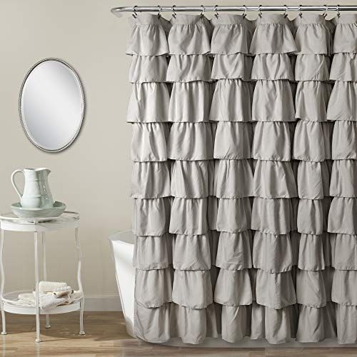 Lush Decor Lichtgrijze douchegordijn, met ruches, bloemengestructureerde vintage-stijl, boerderijdesign, 72 stuks