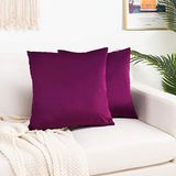 Elegant Comfort Fluweelzachte effen, decoratieve, vierkante kussenslopen, set van 2 kussenslopen voor bank, slaapkamer, auto, 20 x 20 cm, aubergine/paars