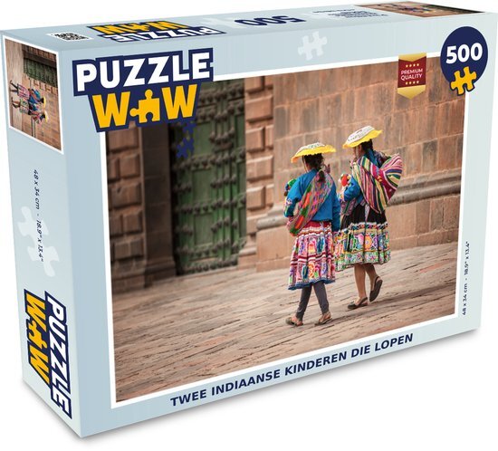 MuchoWow Puzzel Twee indiaanse kinderen die lopen - Legpuzzel - Puzzel 500 stukjes - Sinterklaas cadeautjes - Sinterklaas voor grote kinderen