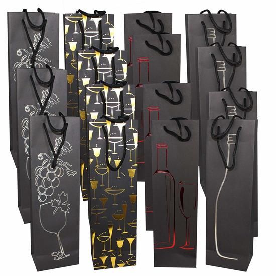 Matana 15 Stuks Premium Geschenk Wijntassen - Elegant & Stijlvol - Top Kwaliteit Duurzaam Papier met Stevige Koorden Handvatten - Geschenktas voor Enkele Fles - Kerstwijngeschenk & Voor Het Hele Jaar Door