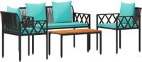 vidaXL Tuinmeubelset - 4-delig - Zwart en turquoise - Polyrattan