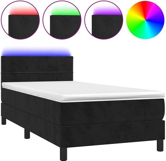 vidaXL Boxspring met matras en LED fluweel zwart 90x190 cm