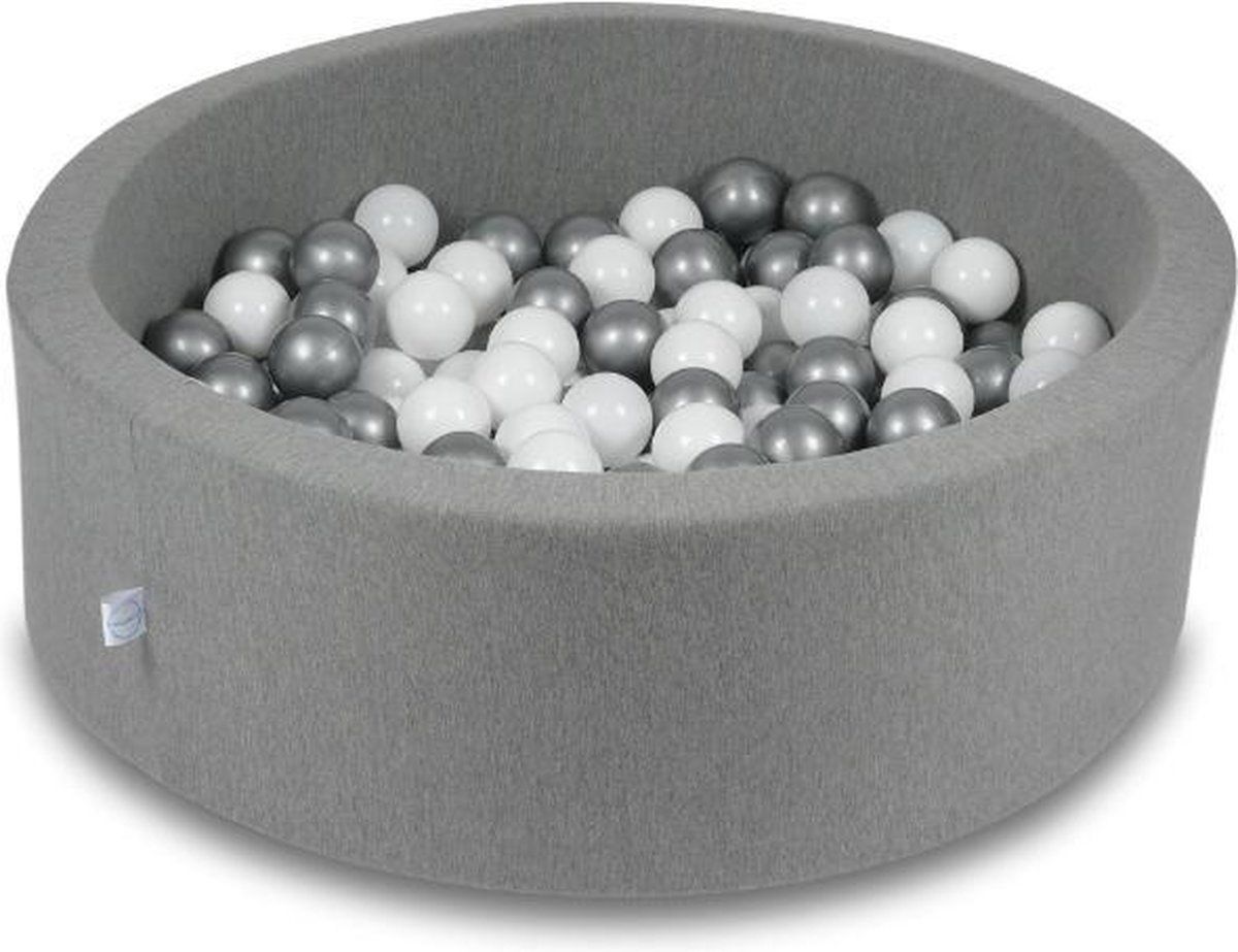 Viking Choice Ballenbak rond donker grijs - 200 ballen - 90 x 30 cm - ballenbad - zilver 7 cm ballen