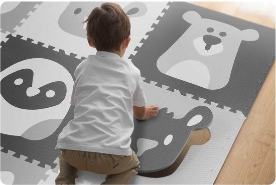 Foam Puzzelmat - 180x180cm - Grijs met Dieren