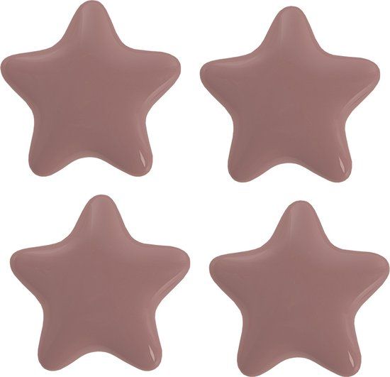 Clayre & Eef Deurknop Set van 4 Ster Ø 4 cm Roze Keramiek Meubelknop