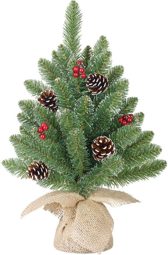 Blackbox creston kerstboom met jute berry groen besneeuwd maat in cm: 60 x 23